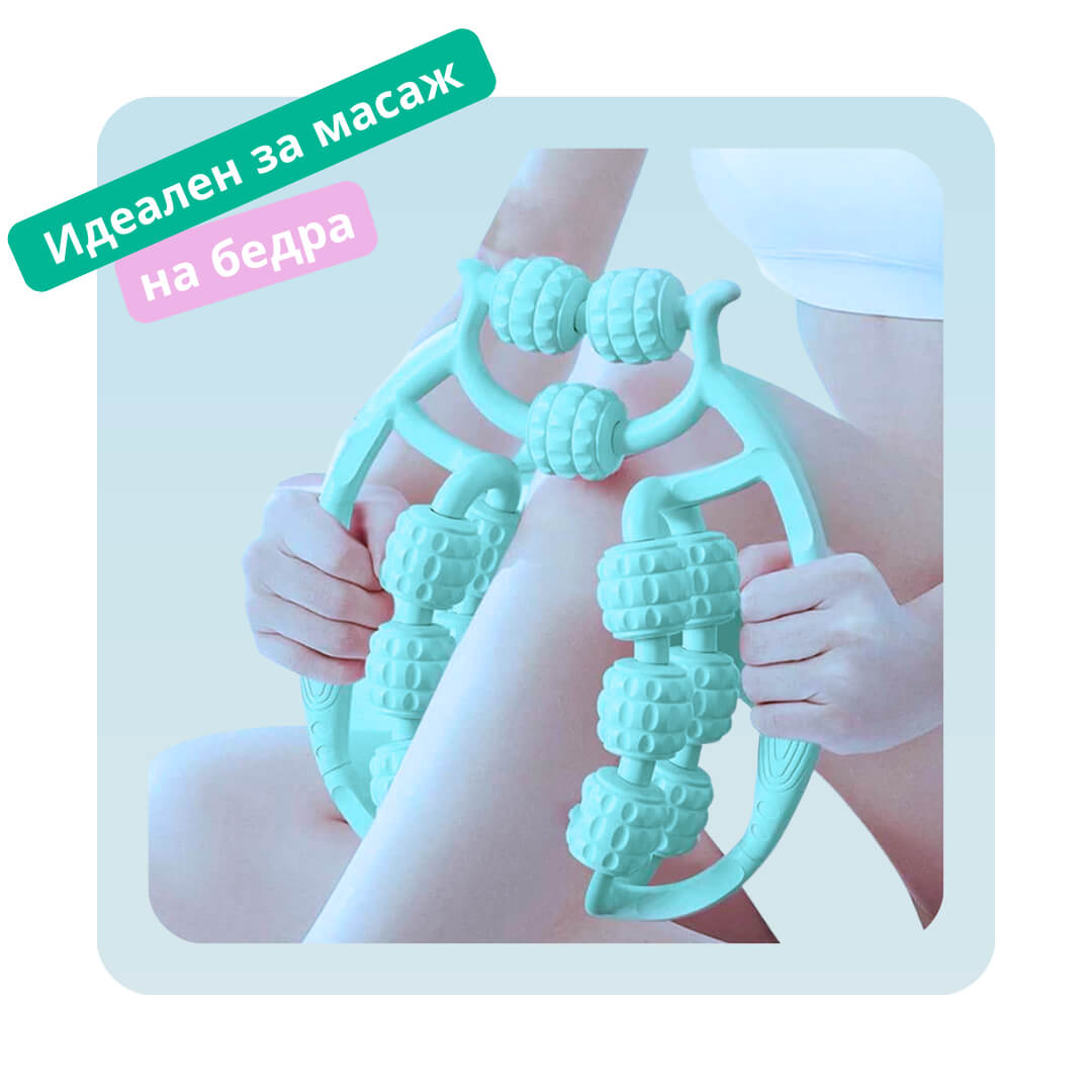 Жена използва ръчен масажор Therapio-15BG върху прасеца за облекчаване на мускулно напрежение